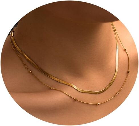 Gold Necklace For Women 2 Pcs Dainty 14k Gold Necklace Gold Layered Necklaces For Women Beaded Gold Necklace Suitable For Valentine's Day, Christmas, Best Gift For Daughter, Girlfriend, Mom in Kuwait