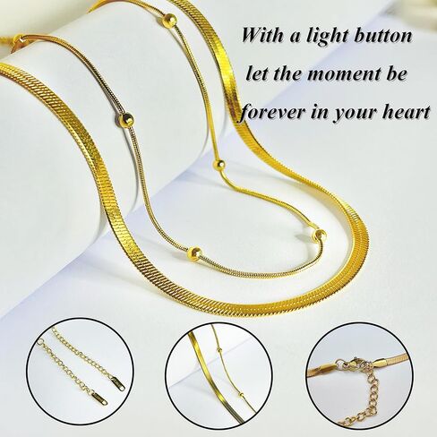 Gold Necklace For Women 2 Pcs Dainty 14k Gold Necklace Gold Layered Necklaces For Women Beaded Gold Necklace Suitable For Valentine's Day, Christmas, Best Gift For Daughter, Girlfriend, Mom in Kuwait
