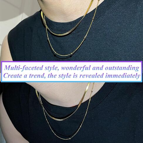 Gold Necklace For Women 2 Pcs Dainty 14k Gold Necklace Gold Layered Necklaces For Women Beaded Gold Necklace Suitable For Valentine's Day, Christmas, Best Gift For Daughter, Girlfriend, Mom in Kuwait