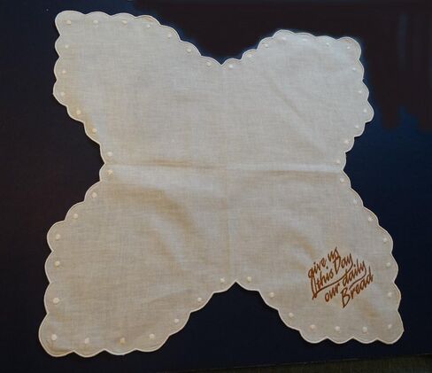 Embroidered Linen&Cotton Bun/Bread Warmer Cloth with Swiss Dots - Give Us This Day Our Daily Bread - Handmade - Small Woman Owned Business in Saudi Arabia