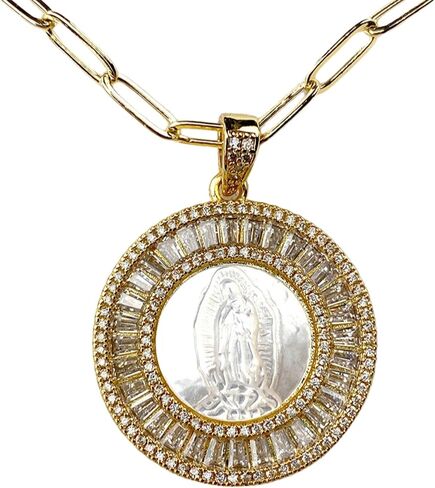 LEVLANC - قلادة Virgen De Guadalupe - مجوهرات مسيحية للنساء - مجوهرات مكسيكية - سيدة غوادالوبي - قلادة غوادالوبي - قلادة مكسيكية - قلادة أم اللؤلؤ - قلادة مريم العذراء in Kuwait