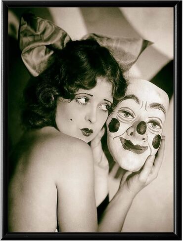 Clara Bow Vintage Print Poster - 1920s Retro Hollywood Movie Photo - Clown Wall Art - Retro Black and White Weird Stuff - Gifts for Old Strang Lovers - Antique Actress Pictures Wall Decor for Bedroom in Saudi Arabia