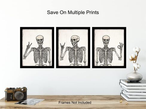 Funny Skeleton Wall Art - Halloween Wall Art & Decor - Gothic Home Decor - Goth Room Decor - Skull Wall Art - Pagan Gifts - Man cave Men Boys Bedroom Dorm - Witchy Pictures print Poster 8x10 UNFRAMED in Saudi Arabia