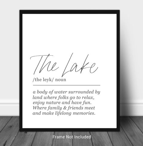 The Lake Definition Word Wall Art Print. 11x14 UNFRAMED Black and White Minimalist, Dictionary-Style Quote Typography Decor for Lake House, Cabin, Cottage. in Kuwait