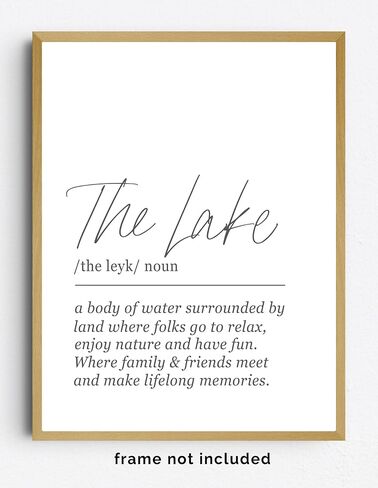 The Lake Definition Word Wall Art Print. 11x14 UNFRAMED Black and White Minimalist, Dictionary-Style Quote Typography Decor for Lake House, Cabin, Cottage. in Kuwait