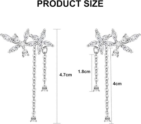 925 Sterling Silver CZ Flower Earrings Dangle for Women Elegant Bridal Drop Earrings Silver Prom Jewelry for Women in Saudi Arabia