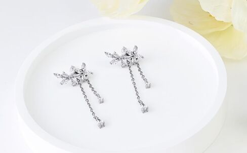 925 Sterling Silver CZ Flower Earrings Dangle for Women Elegant Bridal Drop Earrings Silver Prom Jewelry for Women in Saudi Arabia