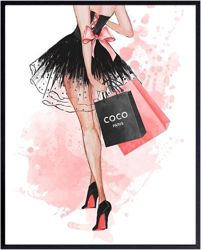 Glam Fashion Wall Art & Decor - صورة حائط Glamour Woman - تصميم عصري للغاية - ديكور حائط مصمم أزياء - طباعة ملصق لتزيين الحائط باللون الوردي - هدايا فاخرة للنساء والمراهقين والفتيات - تصميم الأزياء in Saudi Arabia