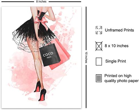 Glam Fashion Wall Art & Decor - صورة حائط Glamour Woman - تصميم عصري للغاية - ديكور حائط مصمم أزياء - طباعة ملصق لتزيين الحائط باللون الوردي - هدايا فاخرة للنساء والمراهقين والفتيات - تصميم الأزياء in Saudi Arabia