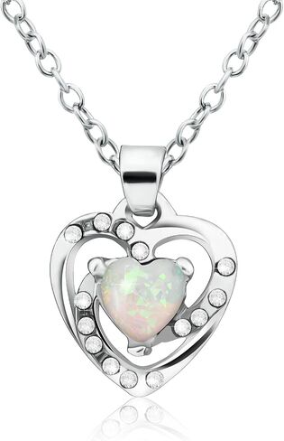 925 Sterling Silver Opal Heart Necklace Dainty Birthstone Necklace with Heart Pendant Dainty Opal jewelry Birthday Gifts for Her Women Girls in Saudi Arabia