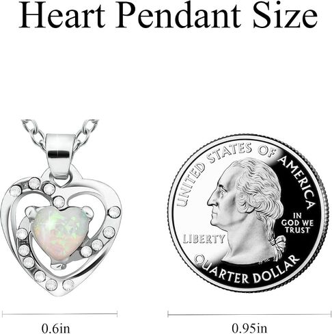 925 Sterling Silver Opal Heart Necklace Dainty Birthstone Necklace with Heart Pendant Dainty Opal jewelry Birthday Gifts for Her Women Girls in Saudi Arabia