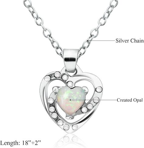 925 Sterling Silver Opal Heart Necklace Dainty Birthstone Necklace with Heart Pendant Dainty Opal jewelry Birthday Gifts for Her Women Girls in Saudi Arabia