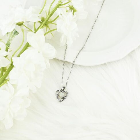 925 Sterling Silver Opal Heart Necklace Dainty Birthstone Necklace with Heart Pendant Dainty Opal jewelry Birthday Gifts for Her Women Girls in Saudi Arabia