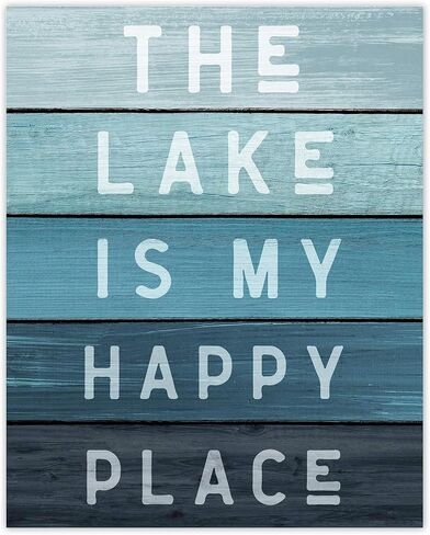 Farmhouse Style Lake Happy Place Prints, 1 (8x10) Unframed Photos, Wall Art Decor Gifts Under 15 for Home Office Man Cave Kitchen Bathroom House Cabin Lodge Nature Earth Outdoors Life Boating Fan in Saudi Arabia