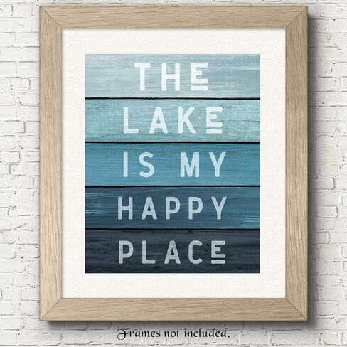 Farmhouse Style Lake Happy Place Prints, 1 (8x10) Unframed Photos, Wall Art Decor Gifts Under 15 for Home Office Man Cave Kitchen Bathroom House Cabin Lodge Nature Earth Outdoors Life Boating Fan in Saudi Arabia