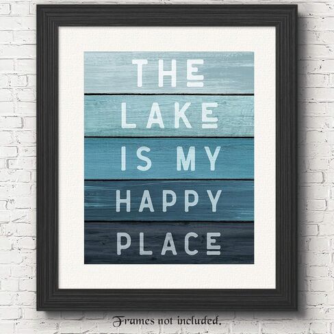 Farmhouse Style Lake Happy Place Prints, 1 (8x10) Unframed Photos, Wall Art Decor Gifts Under 15 for Home Office Man Cave Kitchen Bathroom House Cabin Lodge Nature Earth Outdoors Life Boating Fan in Saudi Arabia