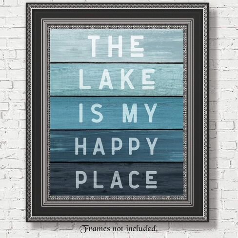 Farmhouse Style Lake Happy Place Prints, 1 (8x10) Unframed Photos, Wall Art Decor Gifts Under 15 for Home Office Man Cave Kitchen Bathroom House Cabin Lodge Nature Earth Outdoors Life Boating Fan in Saudi Arabia