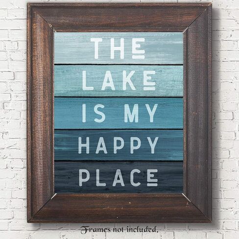 Farmhouse Style Lake Happy Place Prints, 1 (8x10) Unframed Photos, Wall Art Decor Gifts Under 15 for Home Office Man Cave Kitchen Bathroom House Cabin Lodge Nature Earth Outdoors Life Boating Fan in Saudi Arabia