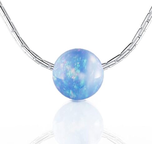 Blue Opal Necklace For Women - Black Wire Sterling Silver Round Cut Birthstone Pendant Necklace - 925 Dainty Blue Opal Necklace in Kuwait