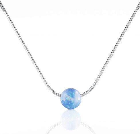 Blue Opal Necklace For Women - Black Wire Sterling Silver Round Cut Birthstone Pendant Necklace - 925 Dainty Blue Opal Necklace in Kuwait