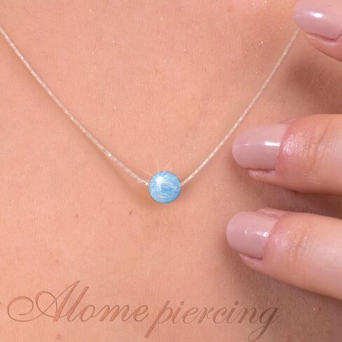 Blue Opal Necklace For Women - Black Wire Sterling Silver Round Cut Birthstone Pendant Necklace - 925 Dainty Blue Opal Necklace in Kuwait
