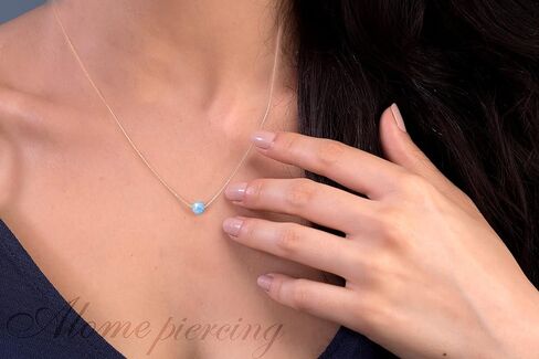 Blue Opal Necklace For Women - Black Wire Sterling Silver Round Cut Birthstone Pendant Necklace - 925 Dainty Blue Opal Necklace in Kuwait