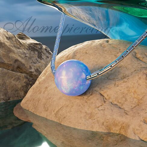 Blue Opal Necklace For Women - Black Wire Sterling Silver Round Cut Birthstone Pendant Necklace - 925 Dainty Blue Opal Necklace in Kuwait
