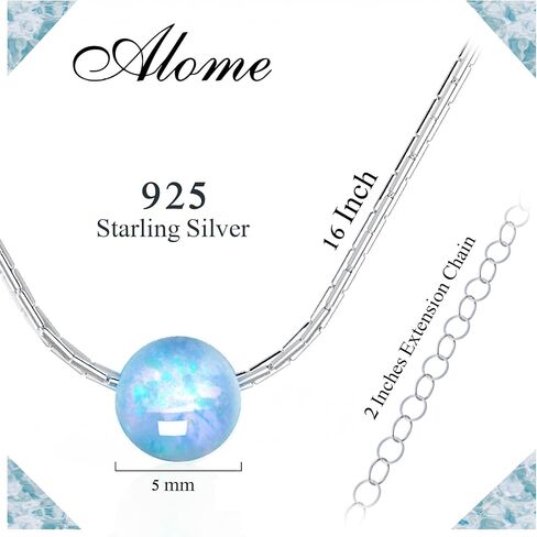 Blue Opal Necklace For Women - Black Wire Sterling Silver Round Cut Birthstone Pendant Necklace - 925 Dainty Blue Opal Necklace in Kuwait