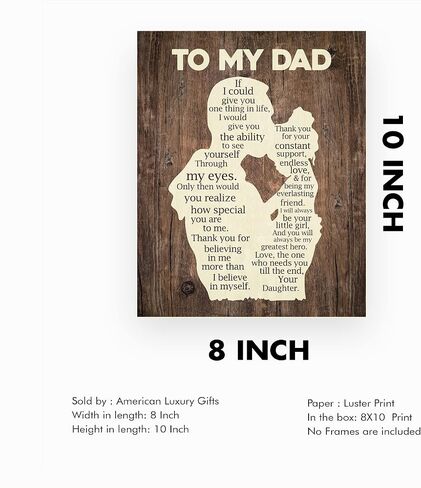 "To My Dad - Thank You"-Inspirational Father's Day Quotes Wall Art -8 x 10" Father & Daughter Keepsake Print -Ready to Frame. Perfect Home-Office Decor. Heartfelt Gift of Gratitude for All Dads! in Saudi Arabia