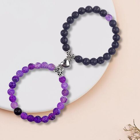 Matching Couple Bracelets Healing Crystal Bracelets for Couples Matching Heart Bracelet for Lover Him & Her Boyfriend Girlfriend Valentine's Day Gifts (Green Weathered Agate+ Black Lava Rock) in Saudi Arabia