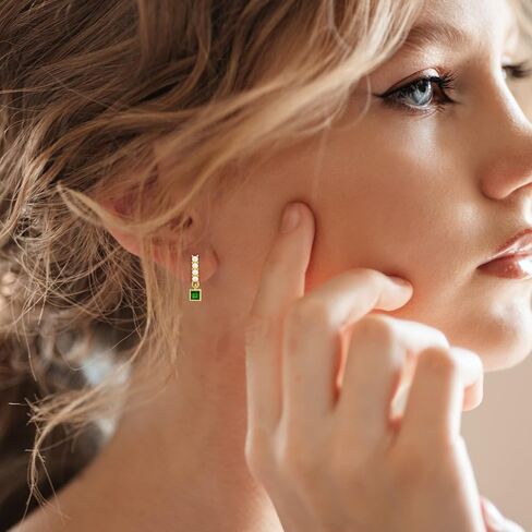 14K Gold Plated Pearl Emerald Stud Earrings, Vintage Emerald Green Earrings with 4 Pearls, Handmade Pearl Earrings for Women Trendy in Saudi Arabia