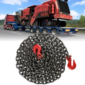 G80 Log Chains with Hooks 3/8 10 Foot, Transport Chains with Clevis Grab Hooks Heavy Duty 6,900 lbs Safe Working Load, Tow Chain for Trailer, Lifting, Towing, Hitch, Car, Truck, Boat