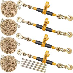 VEVOR 5/16-3/8 Ratchet 5/16"-3/8", 7100 lbs Limit & 4700 lbs G80, Heavy Duty Load, Detachable Anti-Skid Handle, Tie Down Hauling Chain Binders for Flatbed Truck Trailer, 4 Set, Yellow in Kuwait