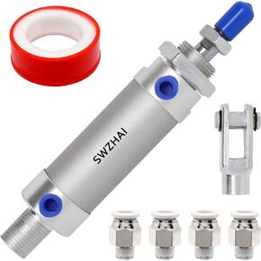 SWZHAI Pneumatic Air Cylinders 32mm Bore 250mm Stroke, Mini Air Pneumatic Cylinder Double Action Single Rod Air Cylinder with Y Connector & 4 Pcs Pneumatic Quick Fitting (MAL32x250)