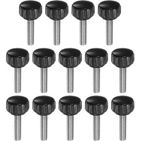 14pcs Knurled Knobs M5 x 10mm Male Thread 16mm Head Grip Plastic Metric Clamping Knobs Handles Thumb Screws with Threaded Stud, Black