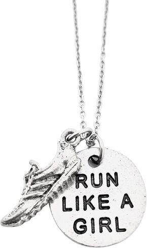 Pewter RUN LIKE A GIRL Necklace - Pewter Running Shoe Charm with Pewter Round Run Like a Girl Pendant on 18 inch Stainless Steel Cable Chain in Saudi Arabia
