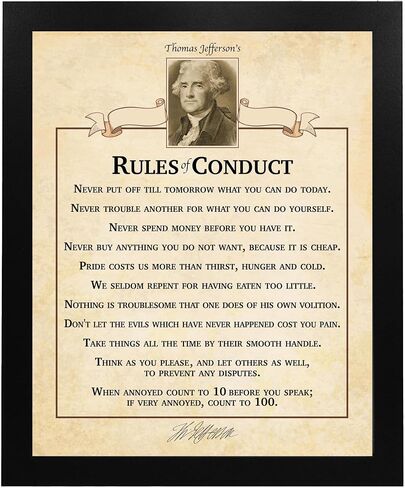 "Thomas Jefferson's Rules of Conduct"-Inspirational Wall Art Sign- 8 x 10"Motivational Quotes Poster Print w/Distressed Parchment Design-Ready to Frame. Perfect Home-Office-School-Library Decor! in Saudi Arabia