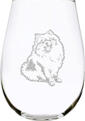 Pomeranian (P1) themed, dog stemless wine glass, 17 oz. in Saudi Arabia
