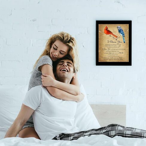 اخترتك - أحب جدار الفن. طباعة فنية جدارية لنذور الزواج الملهمة، طيور الكاردينال وبلوجاي. مثالية لديكور المنزل وديكور غرفة النوم. هدية الذكرى السنوية المثالية للأزواج. غير مؤطرة - 11 × 14 بوصة in Saudi Arabia