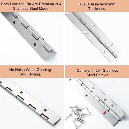 12 Pack 6 Inch Piano Hinge, Heavy Duty Continuous Hinge with Holes for Cabinets Boat Marine Door, 304 Stainless Steel 0.04" Leaf Thickness 1.2'' Open Width in Kuwait