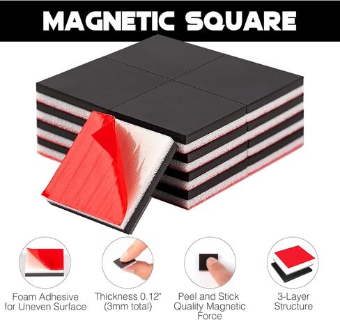 مغناطيسات مع دعامة لاصقة رغوية للأسطح غير المستوية (0.8 × 0.8 بوصة 128 قطعة)، نقاط مربعة مغناطيسية صغيرة للحرف اليدوية، بلاط السيراميك، مغناطيسات ذاتية اللصق للأولاد والبنات in Kuwait