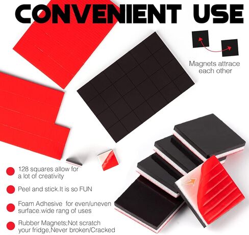 مغناطيسات مع دعامة لاصقة رغوية للأسطح غير المستوية (0.8 × 0.8 بوصة 128 قطعة)، نقاط مربعة مغناطيسية صغيرة للحرف اليدوية، بلاط السيراميك، مغناطيسات ذاتية اللصق للأولاد والبنات in Kuwait