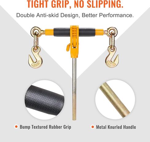VEVOR 5/16-3/8 سقاطة 5/16"-3/8"، حد 7100 رطل و4700 رطل G80، حمل عالي التحمل، مقبض مضاد للانزلاق قابل للفصل، ربط سلسلة ربط لمقطورة شاحنة مسطحة، 4 مجموعات، أصفر in Kuwait