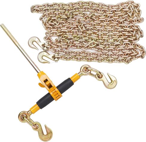 VEVOR 5/16-3/8 سقاطة 5/16"-3/8"، حد 7100 رطل و4700 رطل G80، حمل عالي التحمل، مقبض مضاد للانزلاق قابل للفصل، ربط سلسلة ربط لمقطورة شاحنة مسطحة، 4 مجموعات، أصفر in Kuwait