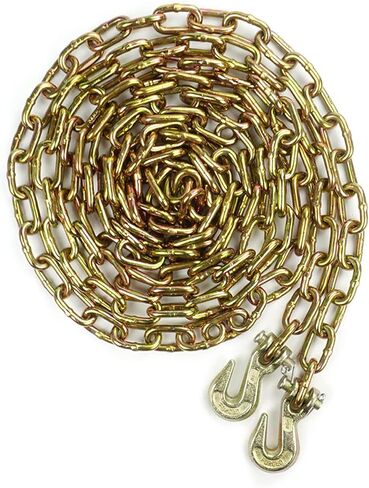 سلسلة Towmavin للنقل الموثق 12 قدم 1/4 بوصة خطافات Clevis 12,600 رطل قوة كسر للحمل، ربط لأسفل، سلسلة مقطورة شاحنة مسطحة للبضائع الثابتة - حزمة واحدة in Kuwait