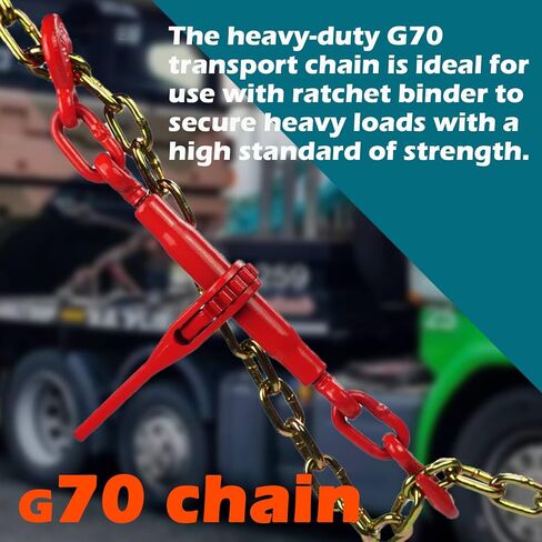 سلسلة Towmavin للنقل الموثق 12 قدم 1/4 بوصة خطافات Clevis 12,600 رطل قوة كسر للحمل، ربط لأسفل، سلسلة مقطورة شاحنة مسطحة للبضائع الثابتة - حزمة واحدة in Kuwait