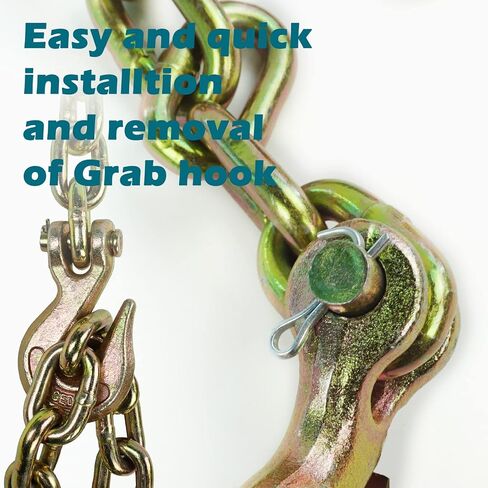 سلسلة Towmavin للنقل الموثق 12 قدم 1/4 بوصة خطافات Clevis 12,600 رطل قوة كسر للحمل، ربط لأسفل، سلسلة مقطورة شاحنة مسطحة للبضائع الثابتة - حزمة واحدة in Kuwait