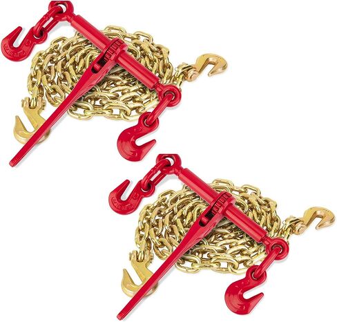 Chain and Binder Kit 5/16" - 1/4" Chain Binder Load Binder with WLL 2,600lbs G70 1/4" × 12' Transport Chain with 3,150lbs Safe Work Load for Truck Flatbed Trailer Tie Down Hauling Logging in Saudi Arabia