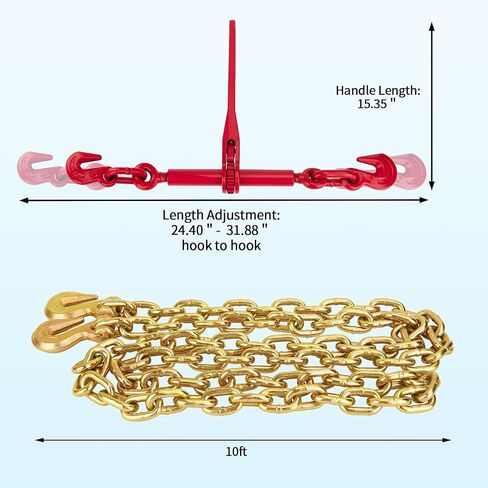 Chain and Binder Kit 5/16" - 1/4" Chain Binder Load Binder with WLL 2,600lbs G70 1/4" × 12' Transport Chain with 3,150lbs Safe Work Load for Truck Flatbed Trailer Tie Down Hauling Logging in Saudi Arabia