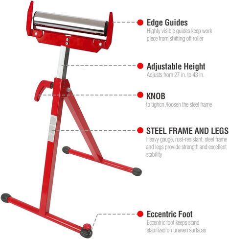 WORKPRO Folding Roller Stand Height Adjustable, Heavy Duty 250 LB Load Capacity, Outfeed Woodworking in Saudi Arabia